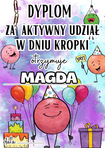 Dzień Kropki - Dyplom z możliwością edycji wzór 1