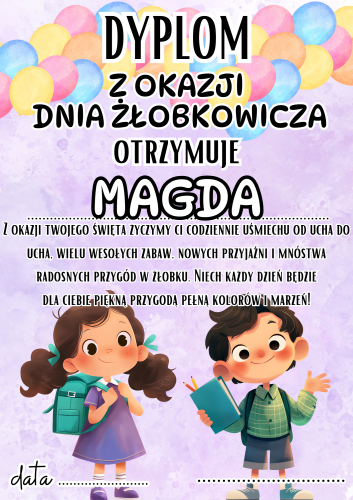 Dzień Żłobkowicza - Dyplom wzór 1 z możliwością edycji tekstu
