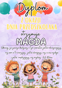 Dzień Przedszkolaka - Dyplom wzór 3  z możliwością edycji tekstu  