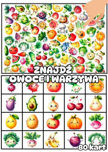 Owoce i Warzywa - Znajdź Na Planszy