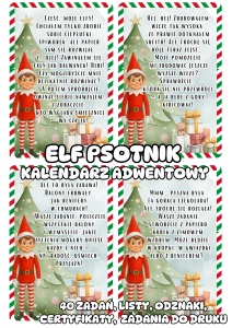 Kalendarz Adwentowy - Elf Psotnik - Listy w formie zadań dla dzieci, Dyplomy, Odznaki i Zadania do Druku 