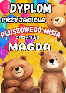 Dzień Pluszowego Misia- Dyplom 1 z możliwością edycji tekstu