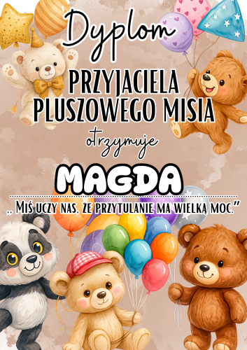 Dzień Pluszowego Misia- Dyplom 4  z możliwością edycji tekstu 