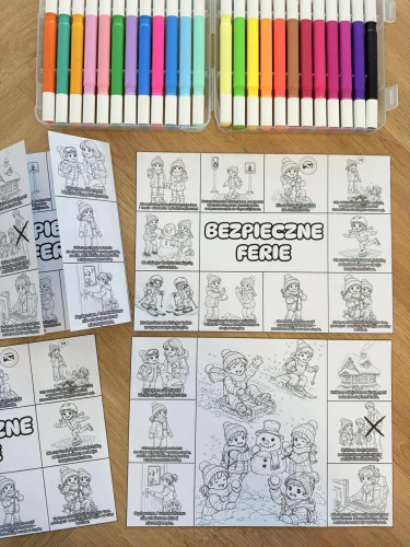 Bezpieczne Ferie - Książeczka Składana  / Kolorowanka Dwustronna