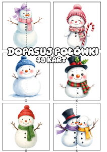 Bałwany / Bałwanki - Dopasuj Połówki - Zima
