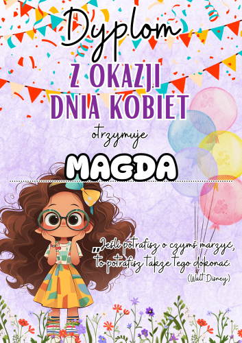  Dyplom  - Wzór 2 z możliwością edycji   - Dzień Kobiet 