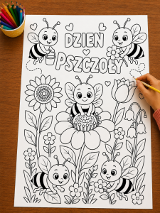 Kolorowanka A4 / Praca Plastyczna (wzór 1)  - Dzień Pszczoły
