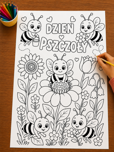 Kolorowanka A4 / Praca Plastyczna (wzór 1)  - Dzień Pszczoły