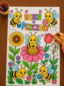 Kolorowanka A4 / Praca Plastyczna (wzór 1 )  - Dzień Pszczoły 