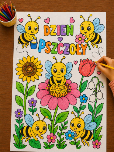 Kolorowanka A4 / Praca Plastyczna (wzór 1 )  - Dzień Pszczoły 