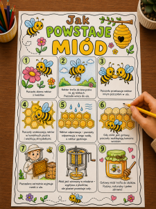 Jak Powstaje Miód ? - Wklejka / Kolorowanka A4  (wzór 4 )  - Dzień Pszczoły    (1)