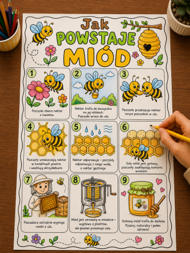 Jak Powstaje Miód ? - Wklejka / Kolorowanka A4  (wzór 4 )  - Dzień Pszczoły    (1)