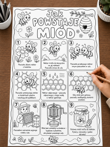 Jak Powstaje Miód ? - Wklejka / Kolorowanka A4   (wzór 4 )  - Dzień Pszczoły  