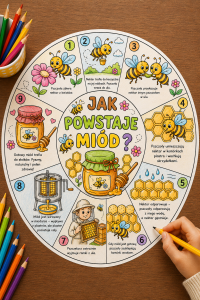 Jak Powstaje Miód ? - Koło Wklejka / Kolorowanka A4   (wzór 6 )  Dzień Pszczoły 