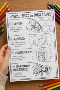 Cykl Życia Pszczoły  - Wklejka / Kolorowanka A4   (wzór 8 ) -   Dzień Pszczoły  