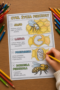 Cykl Życia Pszczoły  - Wklejka / Kolorowanka A4   (wzór 8 ) -   Dzień Pszczoły   