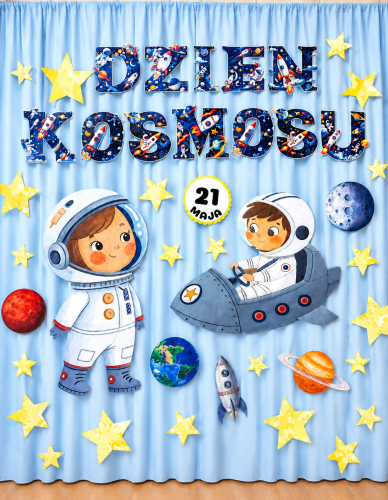 Dekoracje Zestaw ( Ilustracje + Napis) - Dzień Kosmosu