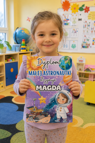 Dyplom Małej Astronautki - Wersja dla dziewczynki z Możliwością Edycji  - Dzień Kosmosu / Kosmos