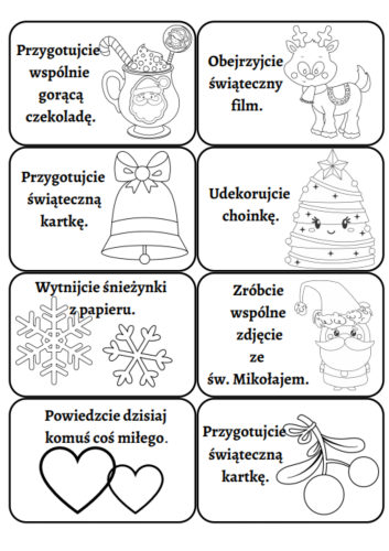 Adwentowe zadania dla całej grupy/ jednej osoby czarno-białe