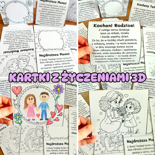 Składane  Kartki 3D z Życzeniami - Dzień Mamy i Taty/ Dzień Rodziny 