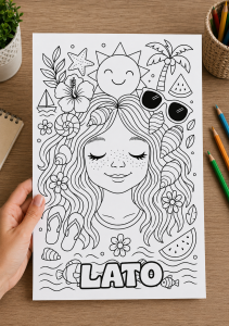 Lato - Kolorowanka A4 /  Praca Plastyczna Z Napisem 