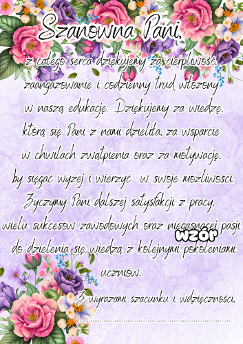 Podziękowania Dla Nauczycieli  ( z możliwością Edycji )- Zakończenie Roku (1)