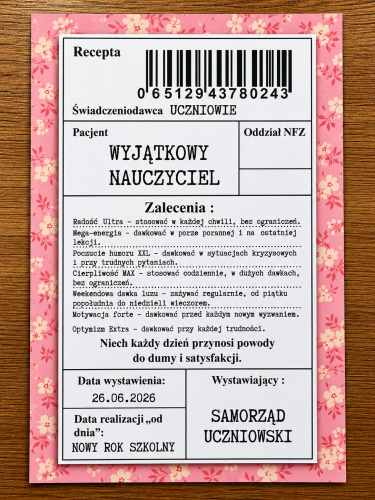 Recepta Z Możliwością Edycji  - Prezent Dla Nauczycieli - Zakończenie Roku Szkolnego