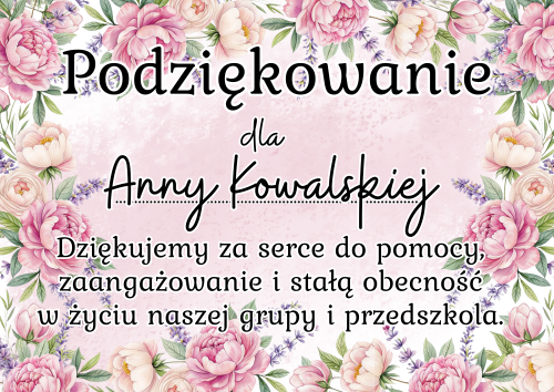 Podziękowania Dla Rodziców ( z możliwością edycji )  wersja Przedszkole - Zakończenie Roku 