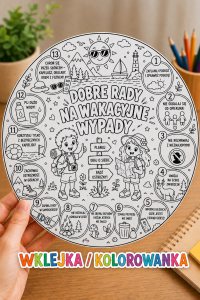 Dobre Rady Na Wakacyjne Wypady - Okrągła Wklejka / Kolorowanka - Lato / Bezpieczne Wakacje