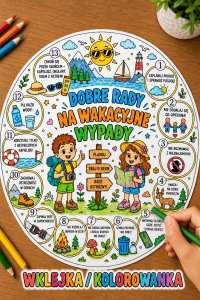Dobre Rady Na Wakacyjne Wypady - Okrągła Wklejka / Kolorowanka - Lato / Bezpieczne Wakacje