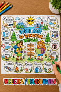 Dobre Rady Na Wakacyjne Wypady - Prostokątna Wklejka / Kolorowanka - Lato / Bezpieczne Wakacje