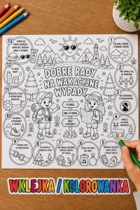 Dobre Rady Na Wakacyjne Wypady - Prostokątna Wklejka / Kolorowanka - Lato / Bezpieczne Wakacje 