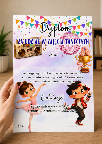 Dyplom Za Udział W Zajęcia Tanecznych- Zakończenie Roku