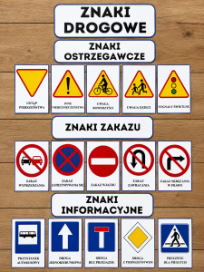 Znaki Drogowe - Plansze z ilustracjami i napisami   
