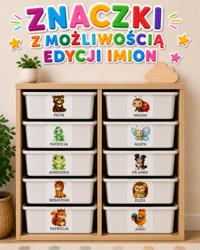 Kwadratowe Znaczki do Szatni /  na Szafki - Z MOŻLIWOŚCIĄ EDYCJI ! 