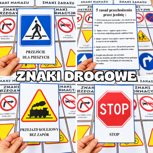 Znaki Drogowe - Plansze z ilustracjami i napisami  