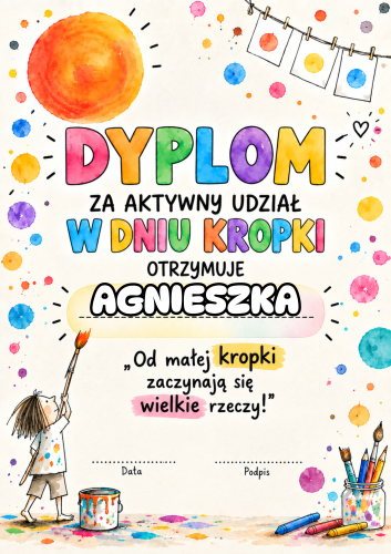 Dzień Kropki - Dyplom z możliwością edycji ( wzór 5 )  