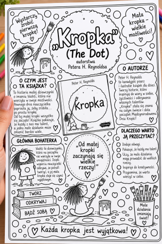 Książka  '' THE DOT'' - Dzień Kropki Wklejka A4 (czarno-biała ) 
