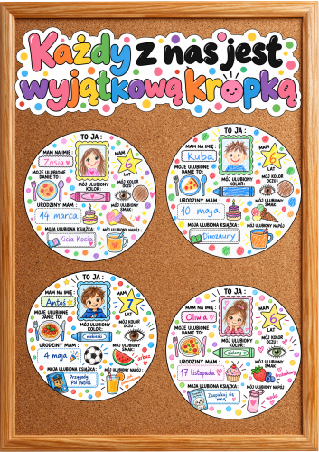 Każdy z Nas Jest Wyjątkową kropką - Napis + Kropka do uzupełnienia ' To ja " - Dzień Kropki  
