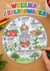 Cykl Rozwoju Jabłka - wklejka / kolorowanka A4 ( wzór 1) - Dzień Jabłka 