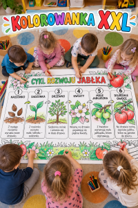 Cykl Rozwoju Jabłka - Kolorowanka XXL - Dzień Jabłka  