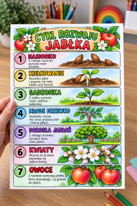 Cykl Rozwoju Jabłka - Wklejka Kolorowa Pionowa A4 - Dzień Jabłka   