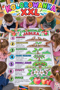 Cykl Rozwoju Jabłka - Kolorowanka Pionowa n XXL - Dzień Jabłka   