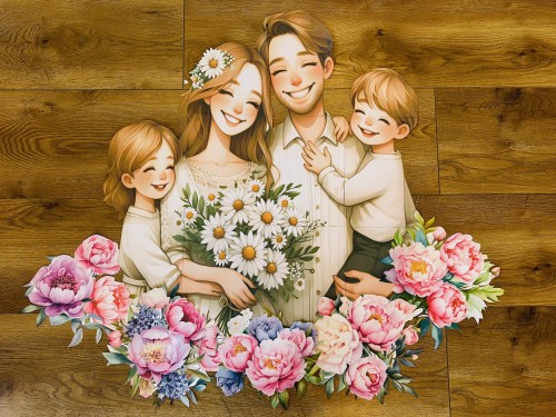 Rodzina Ilustracja XXL + kwiaty ( wzór 1) - Dzień Mamy i Taty / Dzień  Rodziny