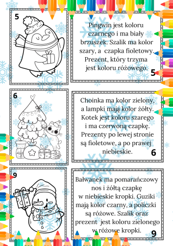 Zima/ Święta Bożego Narodzenia- Kolorowanie  ilustracji według opisu