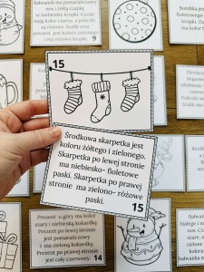 Zima/ Święta Bożego Narodzenia- Kolorowanie  ilustracji według opisu 