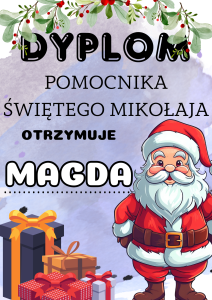 Święta/ Mikołajki - Dyplom pomocnika św. Mikołaja z możliwością edycji samodzielnie tekstu