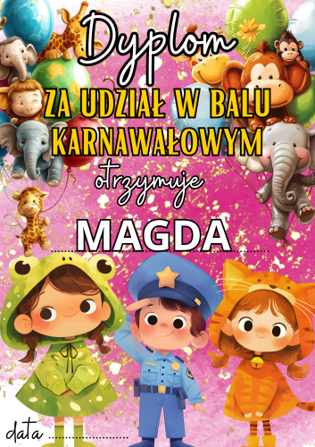 Bal Karnawałowy/ Karnawał - Dyplom z możliwością edycji tekstu