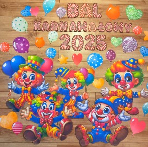 Bal Karnawałowy / Karnawał - Dekoracje Klauny+ Napis