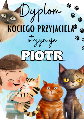 Dzień Kota- Dyplom z możliwością edycji samodzielnie tekstu 